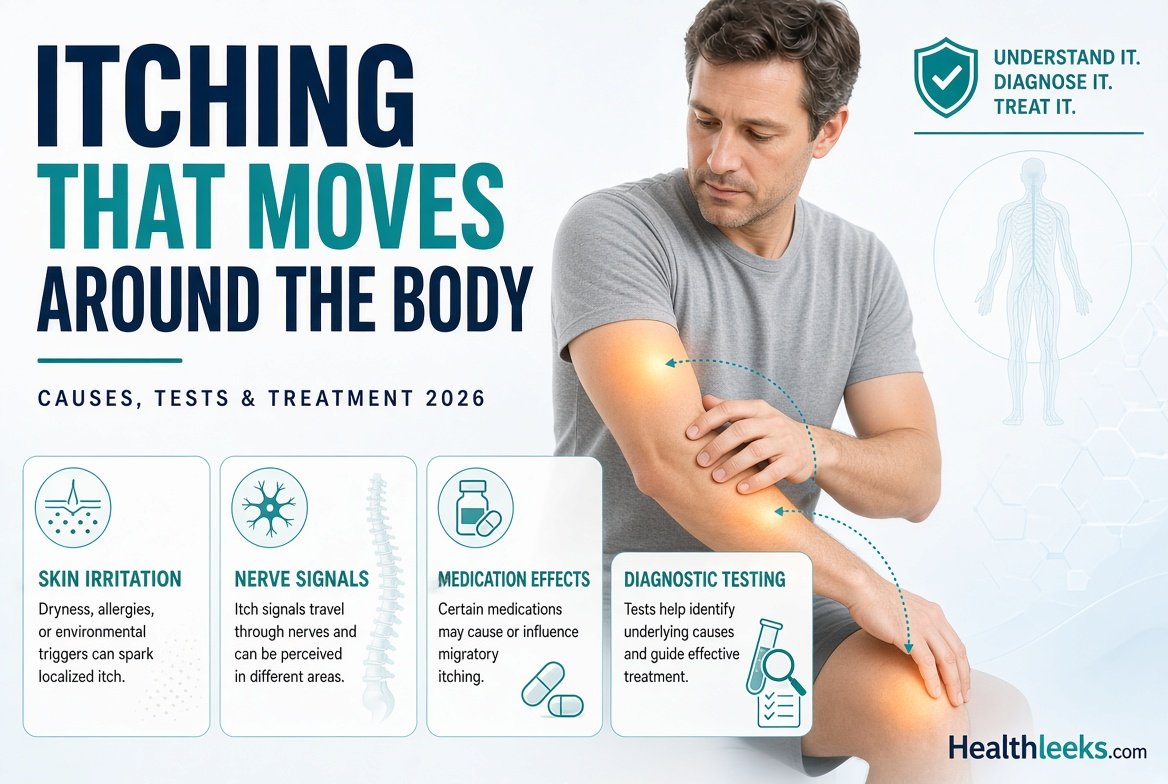 What Causes Itching That Moves Around the Body? Causes, Clues, Tests and Treatment 2026